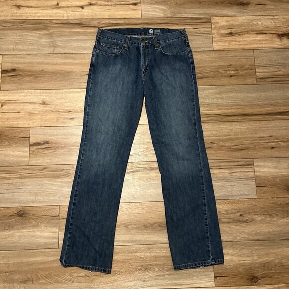 Men's Carhartt Relaxed Straight Denim Jeans SZ 34x34 Blue Cotton Modern B320 WTB - Picture 1 of 12